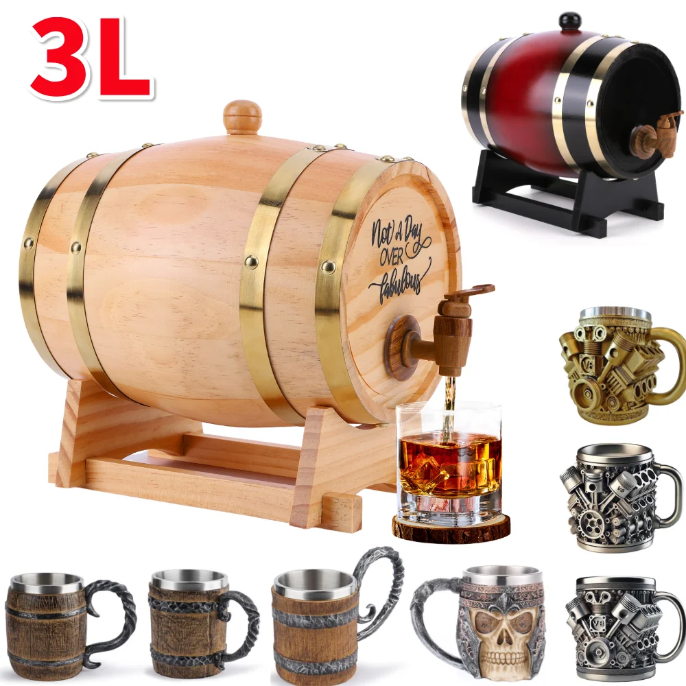 Wine Beer Tequila - 3L Ahşap Viski Fıçısı, Standlı, Tıpalı